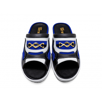 รองเท้าแตะ SKF-37 หนังนิ่มดำ-กลับน้ำเงิน-นิ่มขาว